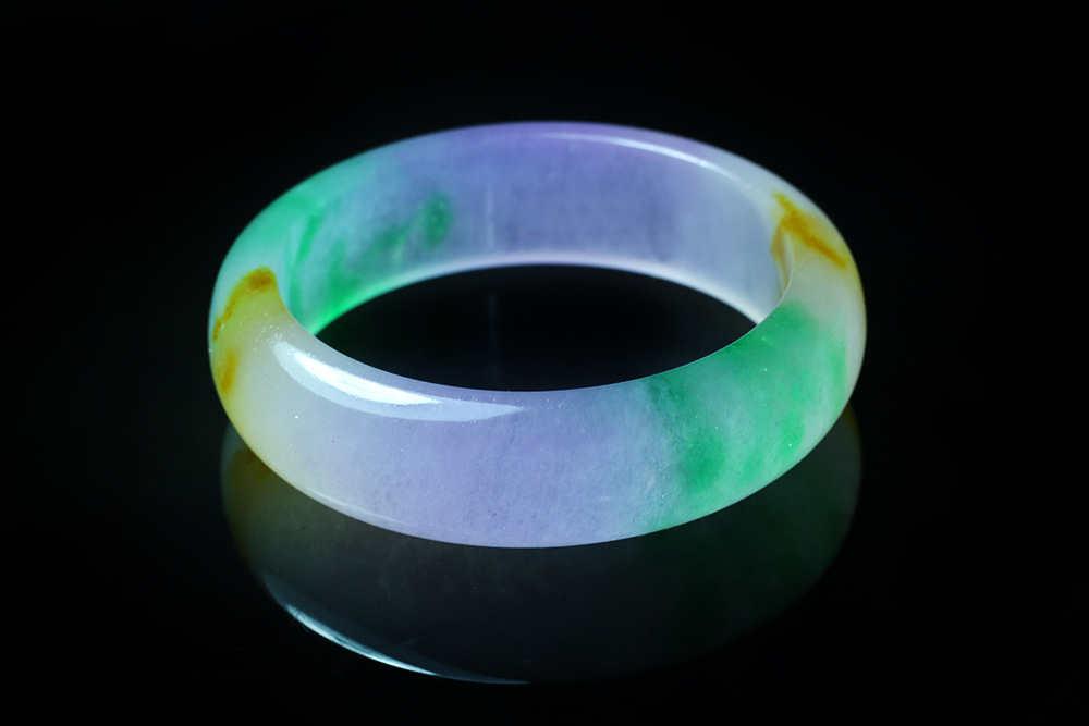 佳翔【厂家直销】a货飘花三彩翡翠玉镯福禄寿三色翠冰种手镯批.