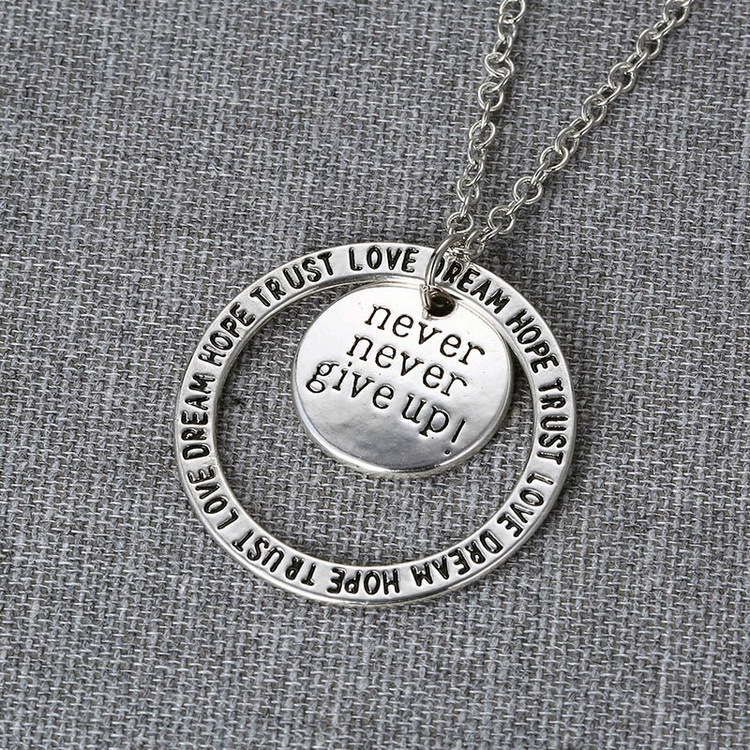 新款欧美刻字项链 never英文圆片项链 外贸爆款饰品批发时尚项链