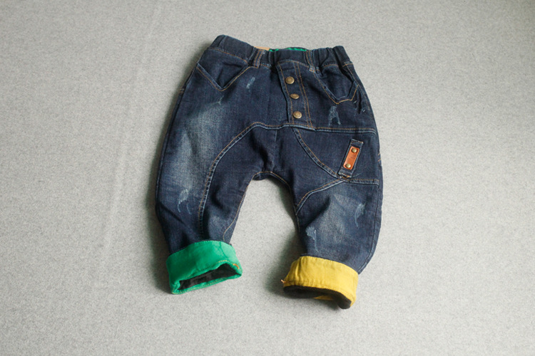 bihua童装 加绒加厚牛仔掉档裤 男童