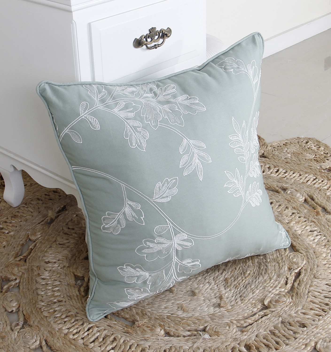 田园蓝色创意绣花床头抱枕套沙发靠垫腰枕靠枕靠背垫