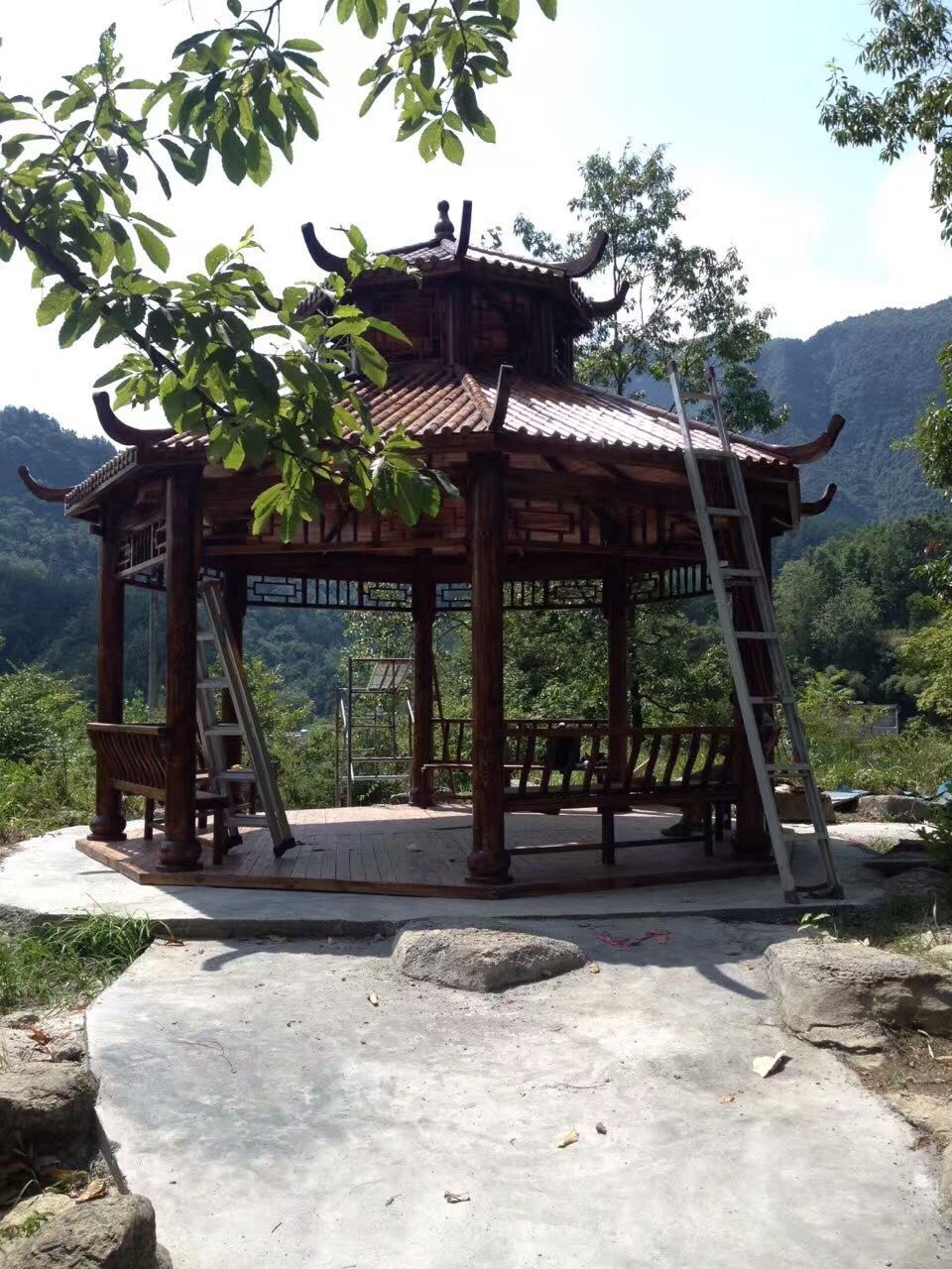 厂家直销户外实木二层凉亭 园林景观亭子 碳化双层八角圆柱凉.