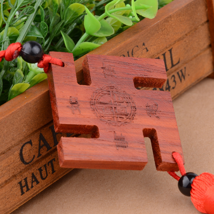 Zhonggong Craft All the Best and Safe Square Rosewood Ruyi Car Hanging Decorations Wooden Car Pendant