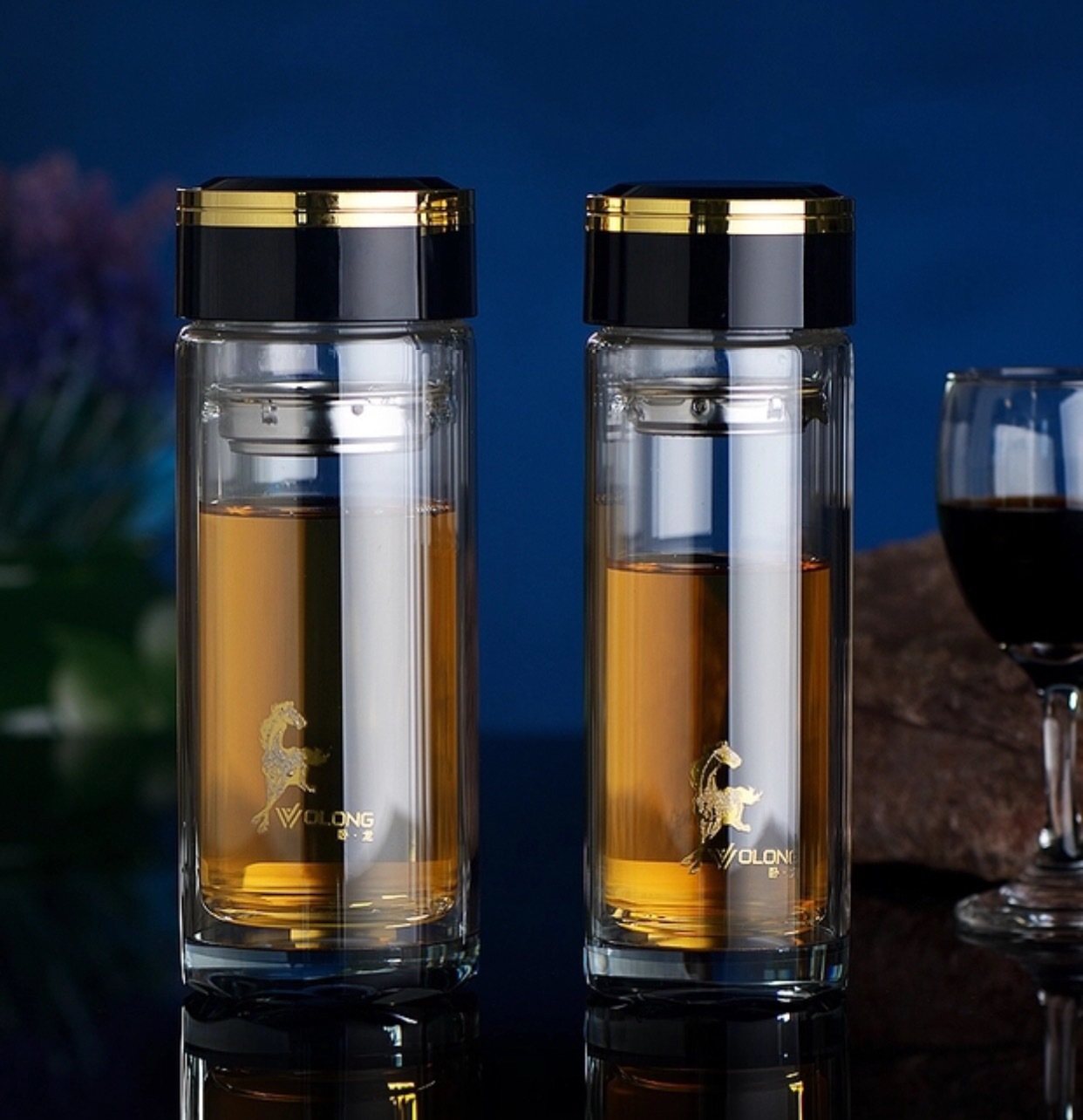 卧龙尚品 高硼硅耐热 双层水晶玻璃杯 办公杯 泡茶水杯礼品杯定制