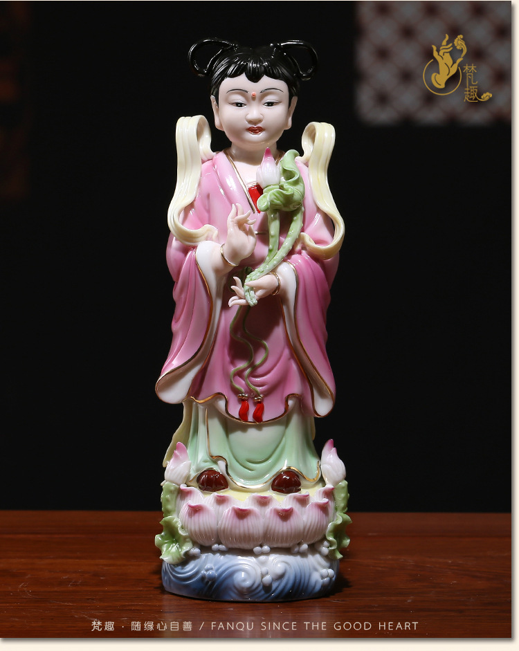 梵趣观音菩萨佛前摆件陶瓷金童玉女 善财童子龙女8至14吋对童摆件