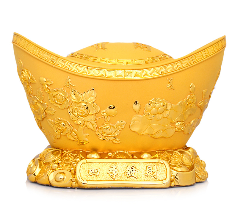 绒沙金高档四季发财元宝树脂工艺品摆件家居办公室桌装饰礼品批发