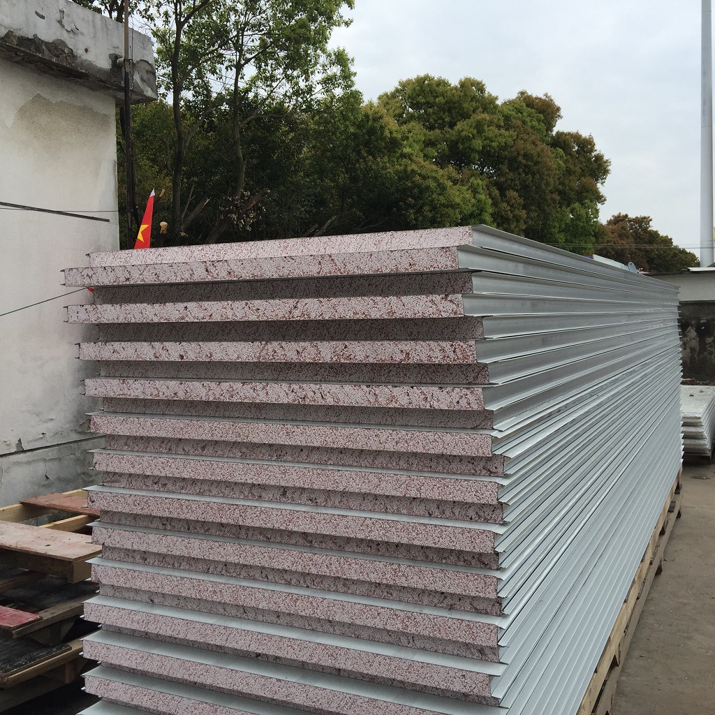 防火彩钢板建材 50mm厚泡沫彩钢夹芯板 双钢带 彩板可加工