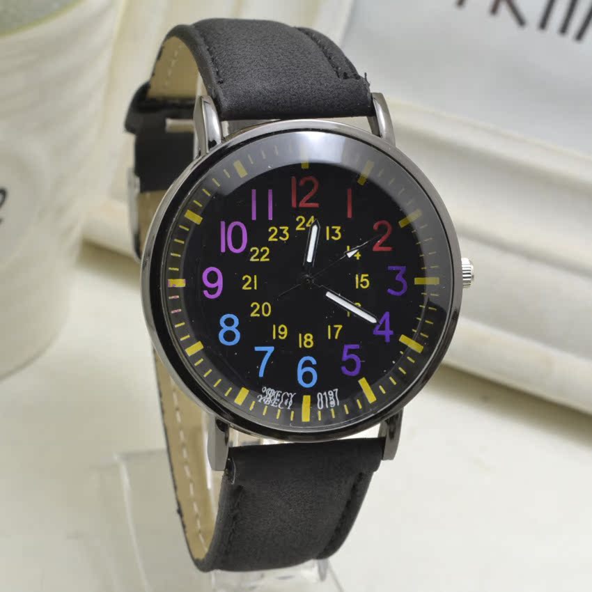 阿拉数字时尚手表休闲简约个性学生中表盘皮带 时装手表批发