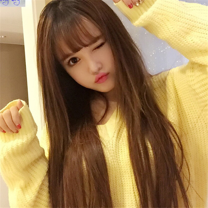 假发女长发黑色空气刘海薄长发直发自然齐刘海韩国流行整顶假发套