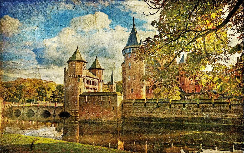 定制大型无缝壁画墙纸供应精美欧式古代城楼风景装饰画壁纸油画布