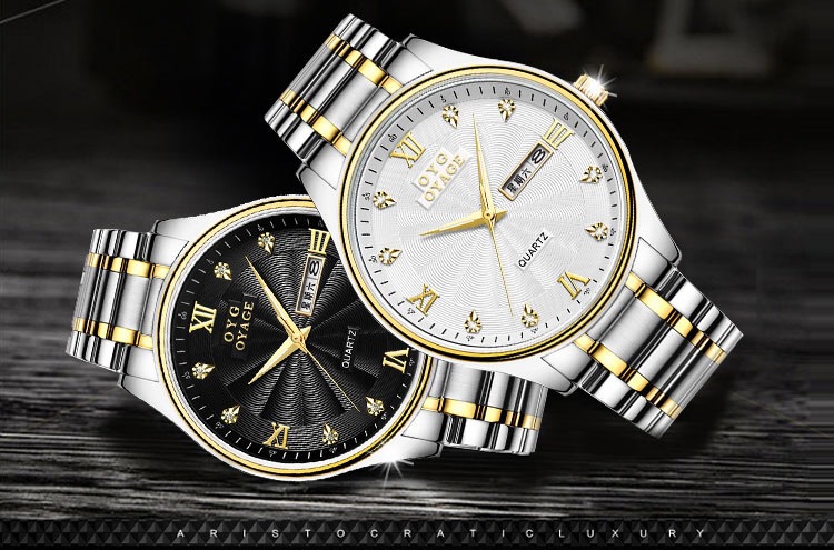 欧雅格瑞士正品夜光男士腕表钢带男表防水运动时尚石英学生手表男