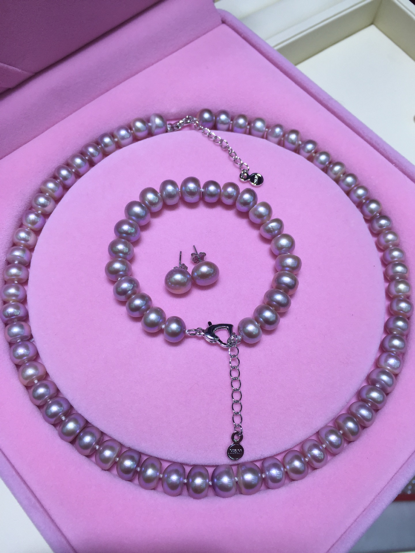 天然淡水珍珠项链套装 s925纯银手链