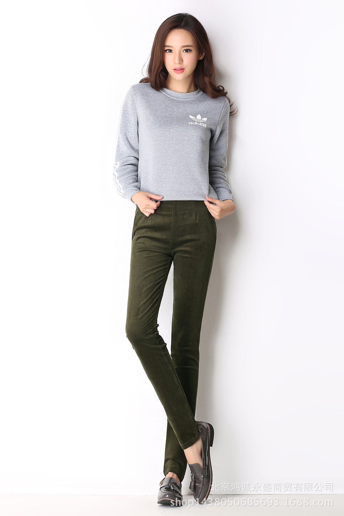 秋新品大码松紧腰女裤细条绒裤女高腰弹力休闲裤铅笔纯棉小脚长裤