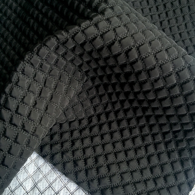 绗绣加工 双线菱形格子网布起泡夹绵绗缝 电脑多针服装绗棉面料