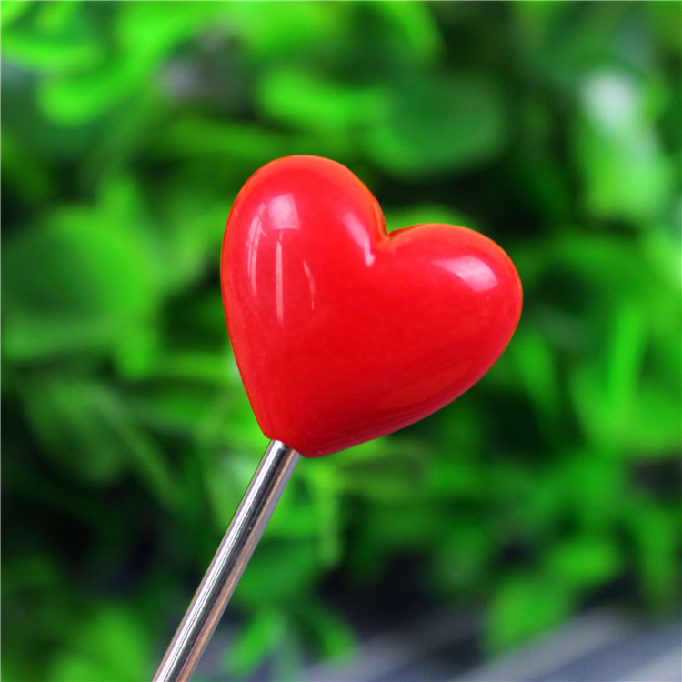 创意爱心心型水果叉 草莓苹果番茄水果签 树脂不锈钢水果叉批发