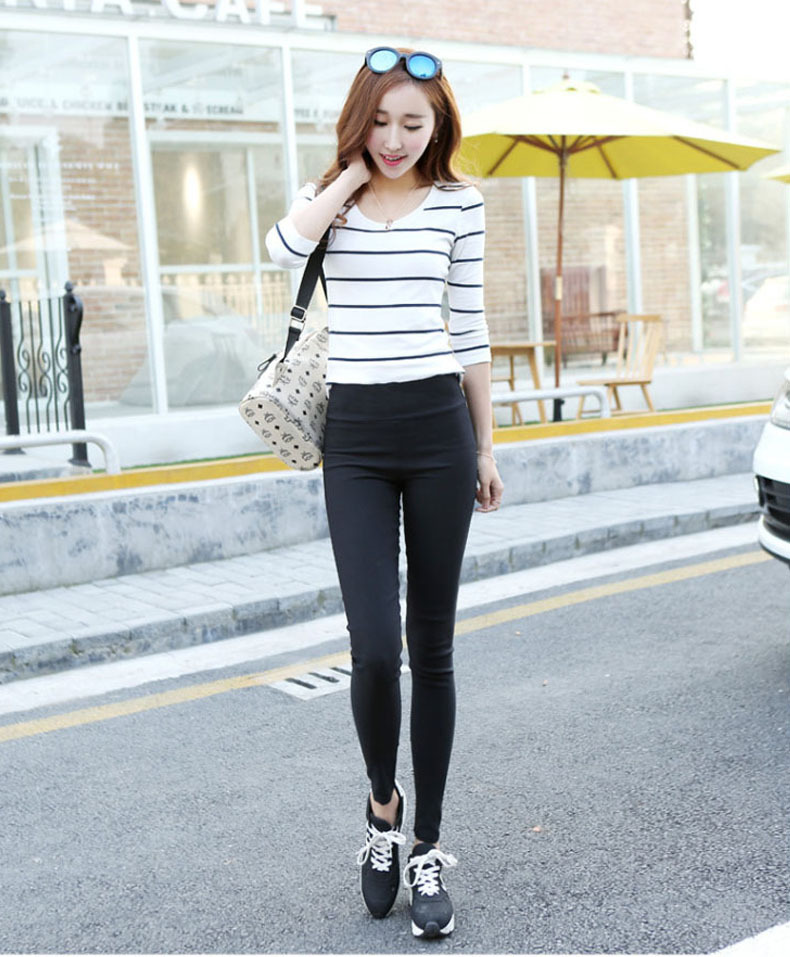 女外穿薄款九分小脚裤后口袋 高腰显瘦紧身弹力铅笔裤长裤批发