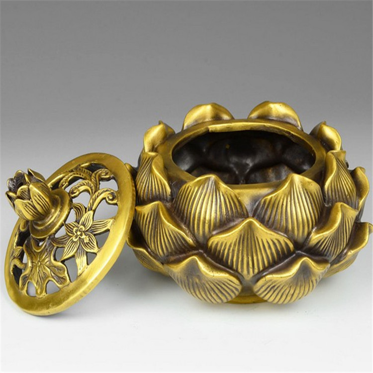 厂价供应铜器摆件 聚宝盆宝鼎佛具 仿古纯铜精工香薰炉 莲花香薰