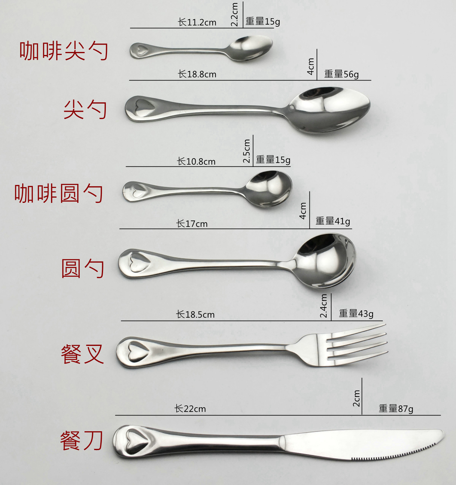 不锈钢餐具 酒店用品 餐具批发 餐具 勺子 餐具套装 爱心西餐刀叉