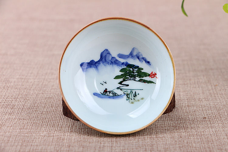 手绘碗形主人杯单杯品茗杯功夫茶杯青花茶盏杯茶碗批发余俊逸陶瓷