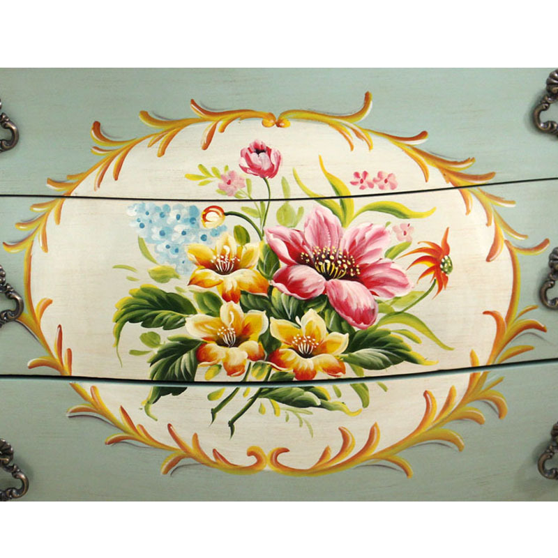 欧式古典美式乡村田园彩绘家具复古绿三斗柜玄关柜储物柜收纳柜