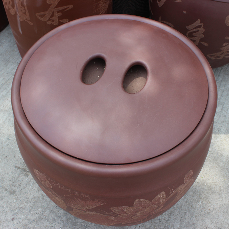 紫砂茶叶罐特大号宜兴正品手工荷花大茶缸批发定做普洱醒茶罐