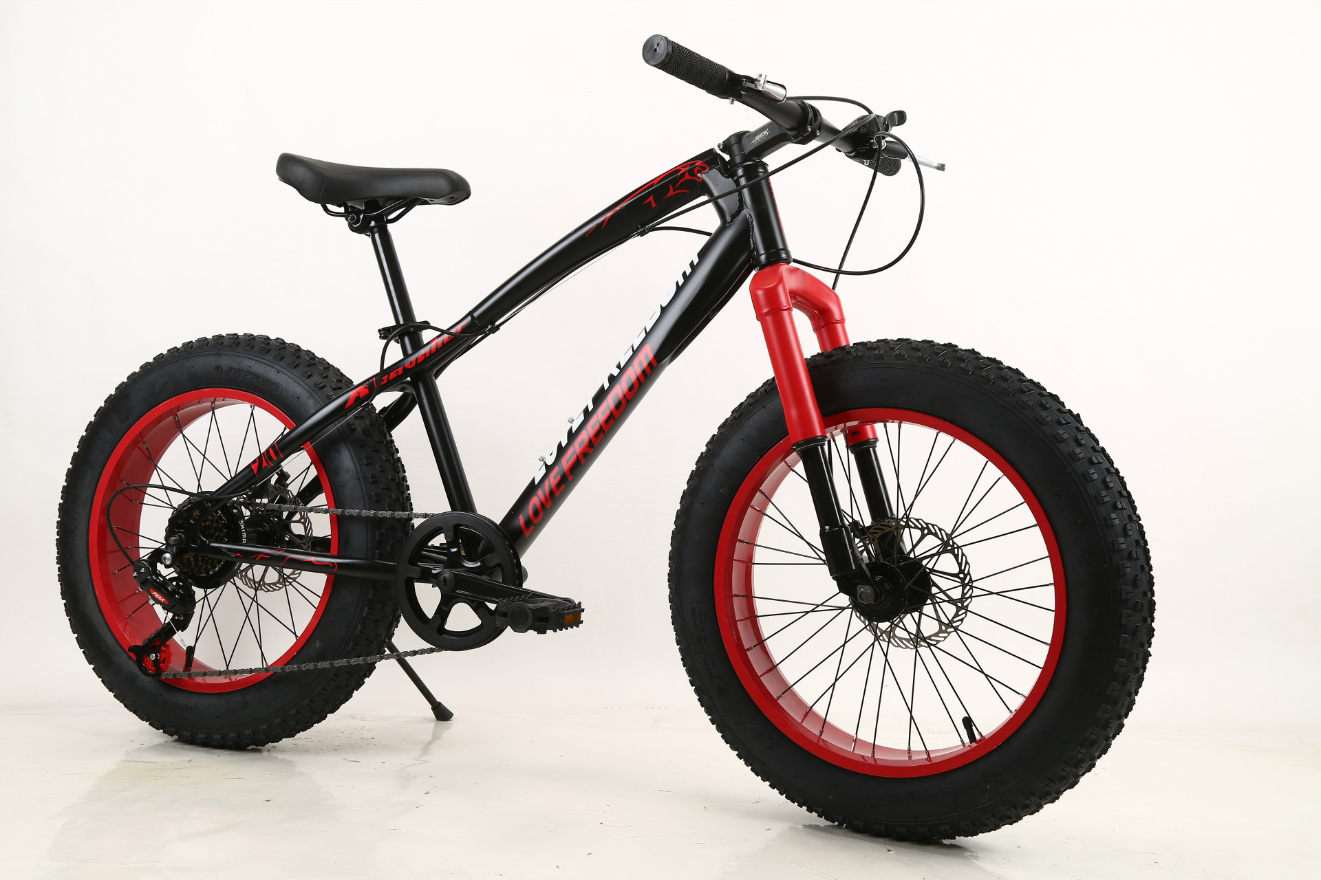 新品批发20寸新款贴花 金钱豹4.0轮胎大轱辘爱自由山地雪地自行车