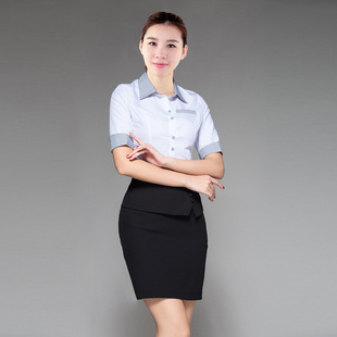 企业服装定做 办公室女职员工衣厂服 工作服衬衣中袖衬衫定制logo