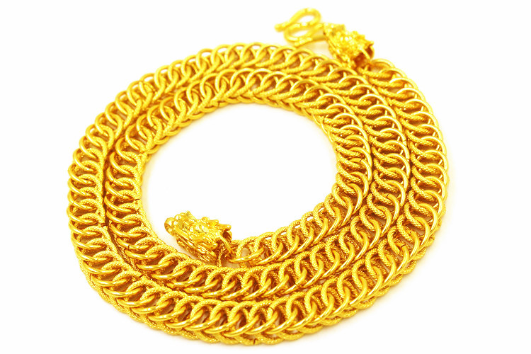欧币金饰品久不掉色镀24k双龙头项链越南沙金男士霸气大金链子
