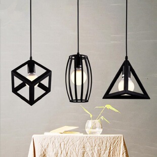 简约餐厅吊灯 创意三头loft三角体 四方体吊灯 铁艺吧台个性灯饰