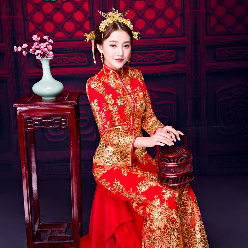 新款秀禾服新娘唐装礼服中式修身秀和服古装旗袍敬酒服喜服龙凤褂