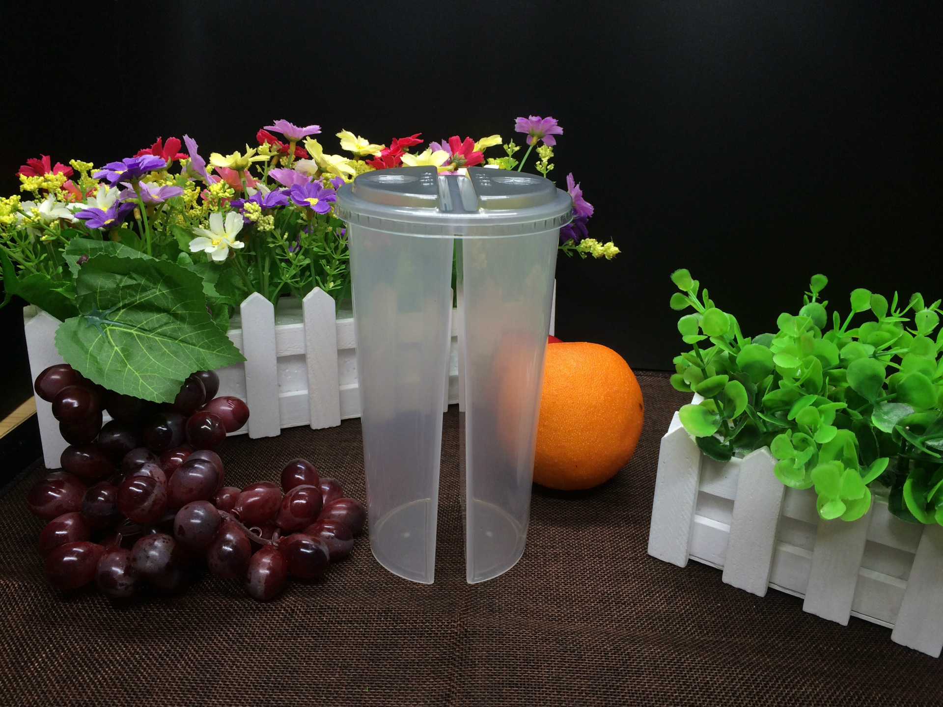 塑料注塑裤衩杯分享杯加厚饮料杯带盖双格果汁杯 设计图样可定制