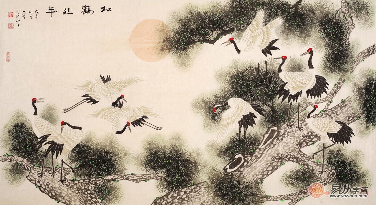 松鹤图祝寿首选 王一容六尺横幅花鸟画《松鹤延年》