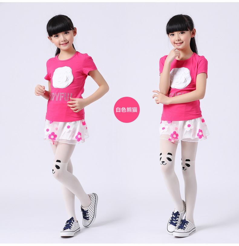 春秋天鹅绒儿童连裤袜卡通大童丝袜拼接舞蹈袜夏薄女童打底裤批发