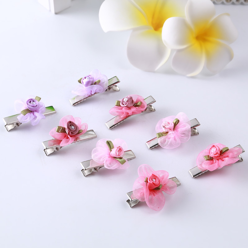 可爱彩纱花朵鸭嘴夹 合金发夹时尚韩版软妹发饰厂家直销】价格,批发