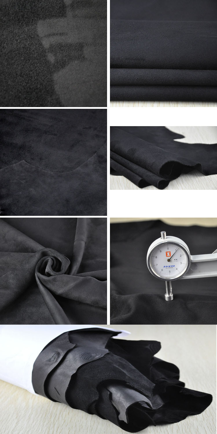 特价 头层混种羊反绒皮料批发 黑色混种羊猄服装手袋专用材料供应