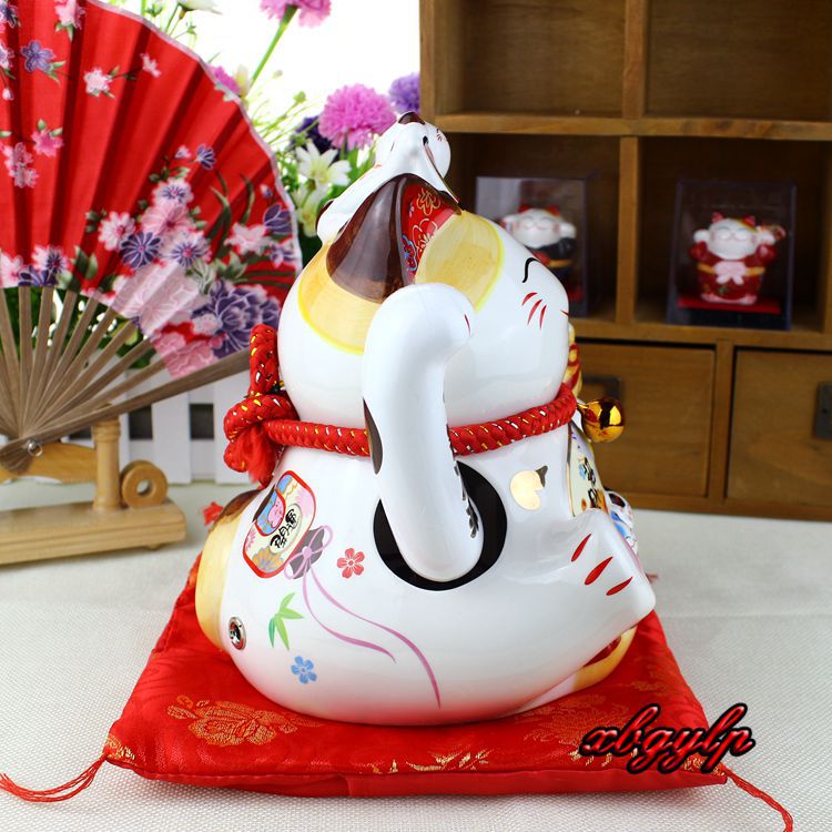 批发大恒工坊福缘猫陶瓷电动摇手招财猫8寸千客万来摆件礼