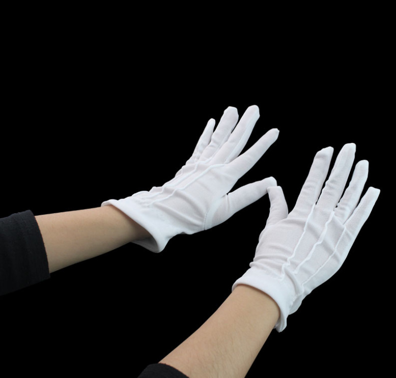 涤纶三茎白手套作业尼龙礼仪检阅兵劳保动防护手套用品 厂家批发