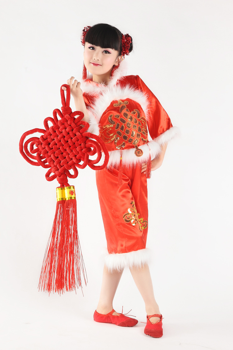 新款男款秧歌喜庆服儿童元旦中国龙演出服装新年古典舞蹈服装