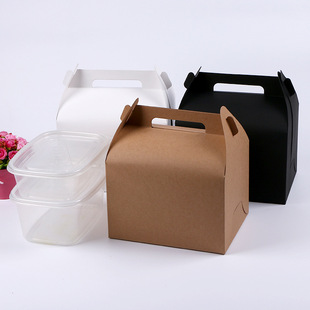 手提式复古牛皮纸盒 点心西点外卖饭盒打包食品烘焙包装大号盒子