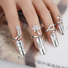 韩版个性时尚创意开口 戒指甲环女款气质百搭镶钻指甲套饰品批发