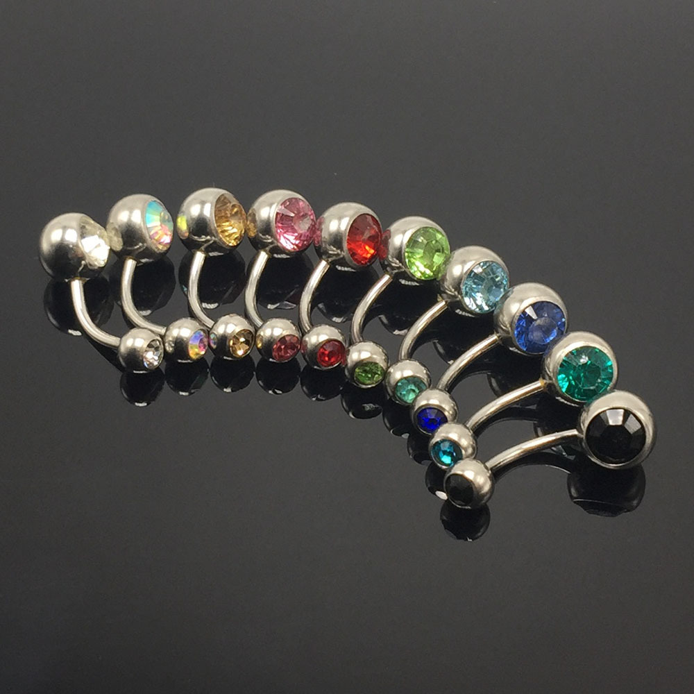 不锈钢带双钻钢色肚脐钉脐环人体穿刺饰品bellyring欧美热卖
