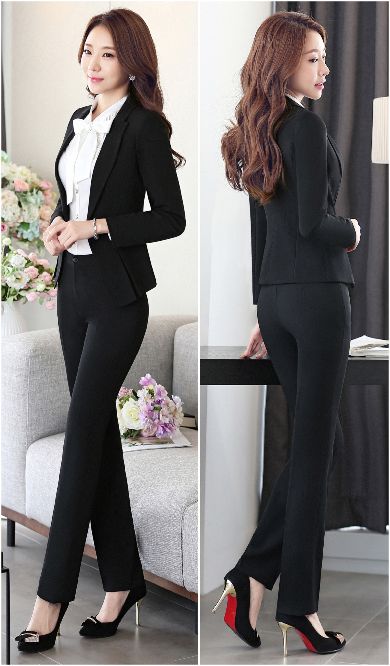 秋冬新款长袖职业装女三件套装时尚韩版套裤ol白领商务酒店工作服