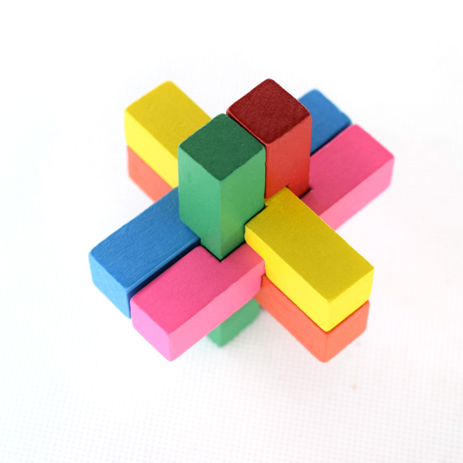 彩色六根 孔明锁鲁班锁木制云和益智解锁玩具 六通