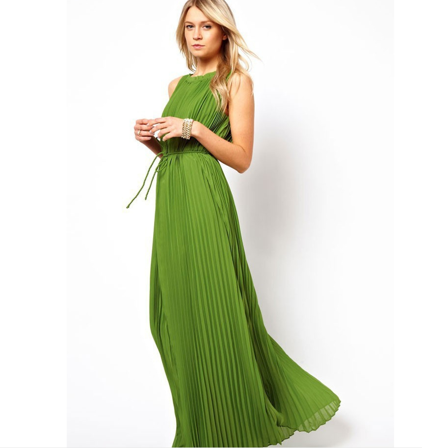 纯色拖地雪纺连衣裙图片