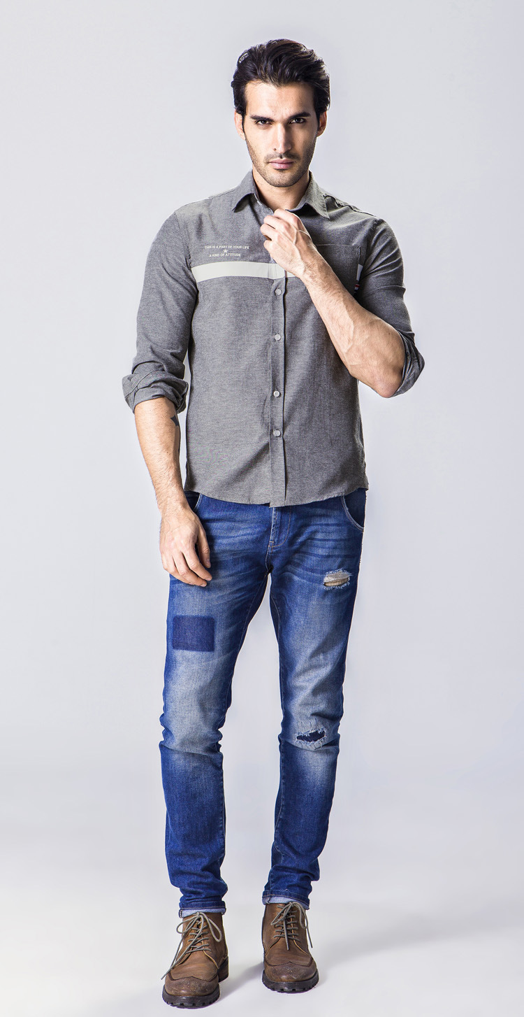 男式衬衫 外贸男装欧美风百搭春季新款男士修身时尚白 商务/休闲皆宜