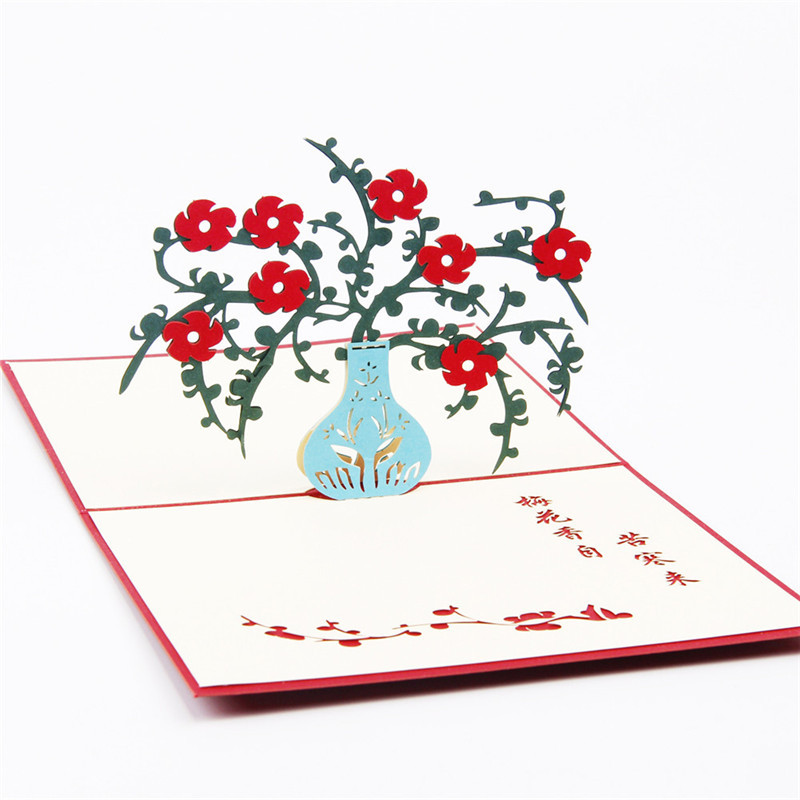 礼道手工纸雕贺卡制作中秋圣诞感恩节祝福卡定制批发梅花