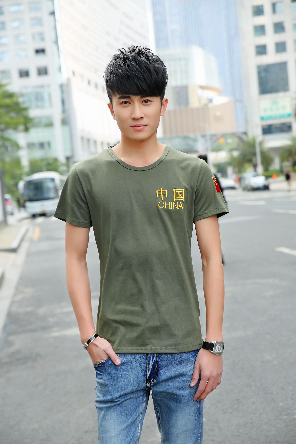 潮流男装2018夏季刺绣圆领短袖t恤男中国军旅风男式t恤男士衣服