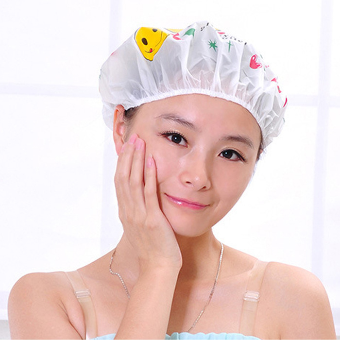 韩版时尚加厚成人浴帽女士洗澡帽子卡通印花防水洗厨房防油烟防尘