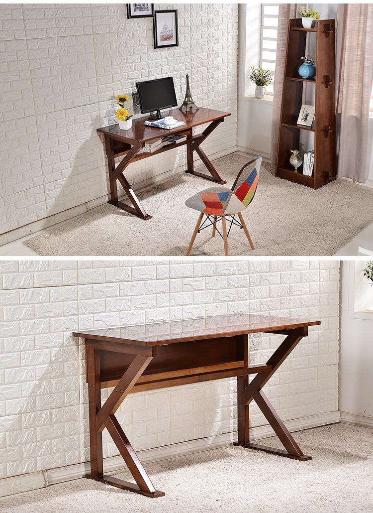 复古实木书桌1.2米儿童学生写字台写字桌简易卧室书房桌子1米橡木