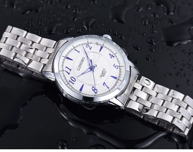 手表龙波男士精钢带手表夜光防水休闲情侣学生一对表80020