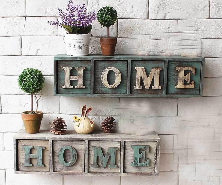 zakka做旧木盒home字母收纳盒家居饰品田园风格创意壁饰工艺礼品